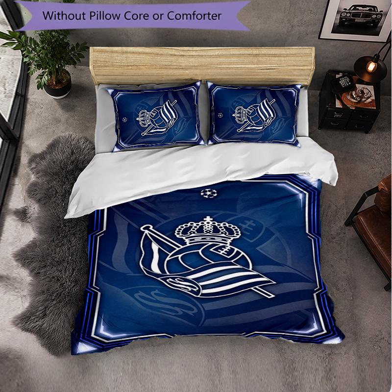Biancheria da Letto a Tema Real Sociedad FC Set 3 Pezzi Copripiumino Biancheria da Letto Decorativa Per Camera Teen Decorazione Casa