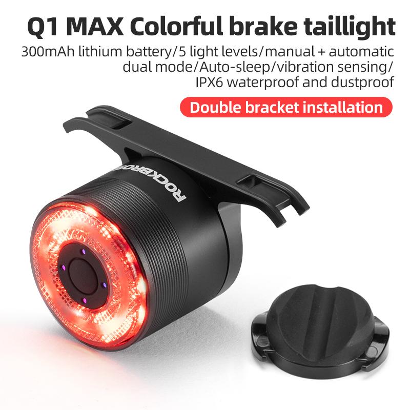 Rockbros Bicycle Smart Rear Light Q1Max 5 Lighting Modes Waterproof Brake Sensor Smart Tail Light Type-C Charge Bike Accessories