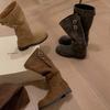Height-increasing three-dimensional round head zipper belt buckle thick heel knight boots stacked thin boots