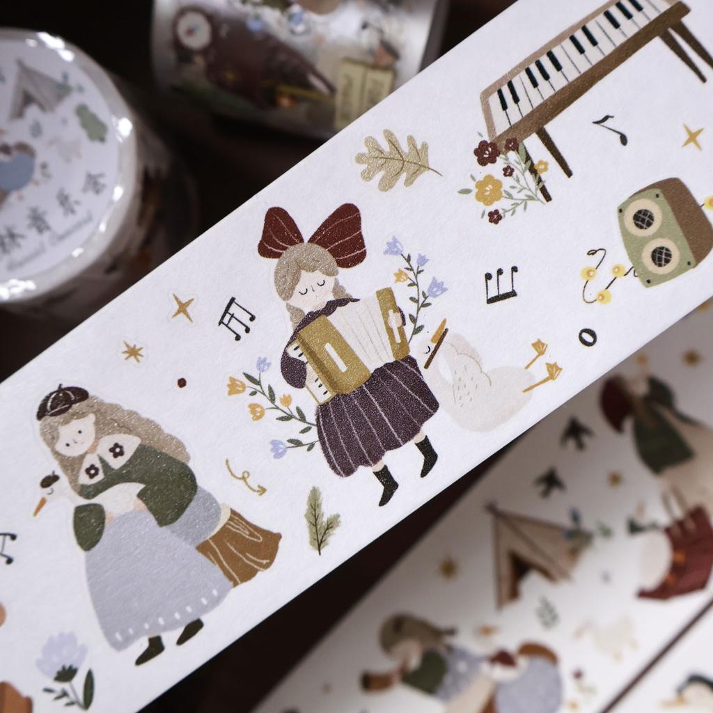 Light Retro Salt Tie Journal Planner [Forest Concert] PET Washi Tape Die Cut
