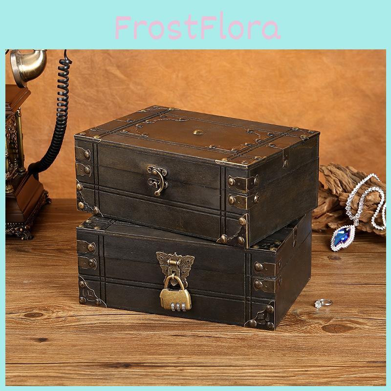 Style Vintage Chinese Wooden Square Storage Box With Lock For Organizer Desk