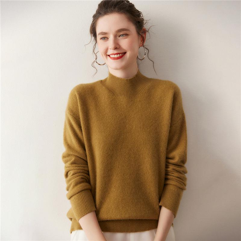 Women's Thickened Cashmere Sweater, Half-High Collar Base Layer, Autumn/Winter 2025 - Loose and Comfortable.