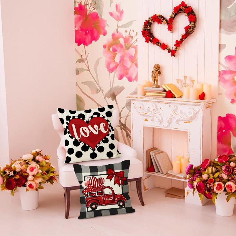 Valentine'S Day Plaid Print Home Decor Pillowcase Bedroom Living Room Sofa Decoration Polyester Cushion Cover With Zipper