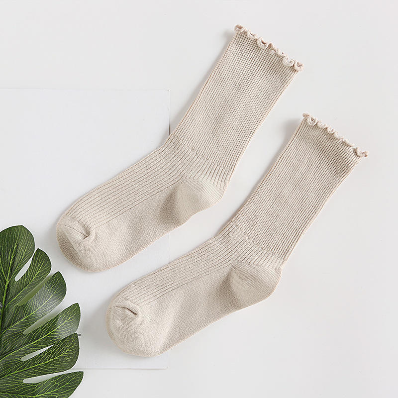 Japanese Retro Ruffled Cotton Socks Women Solid Color Ankle Boot Styling Harajuku Christmas Girlfriend Gift Pink Yellow Cute