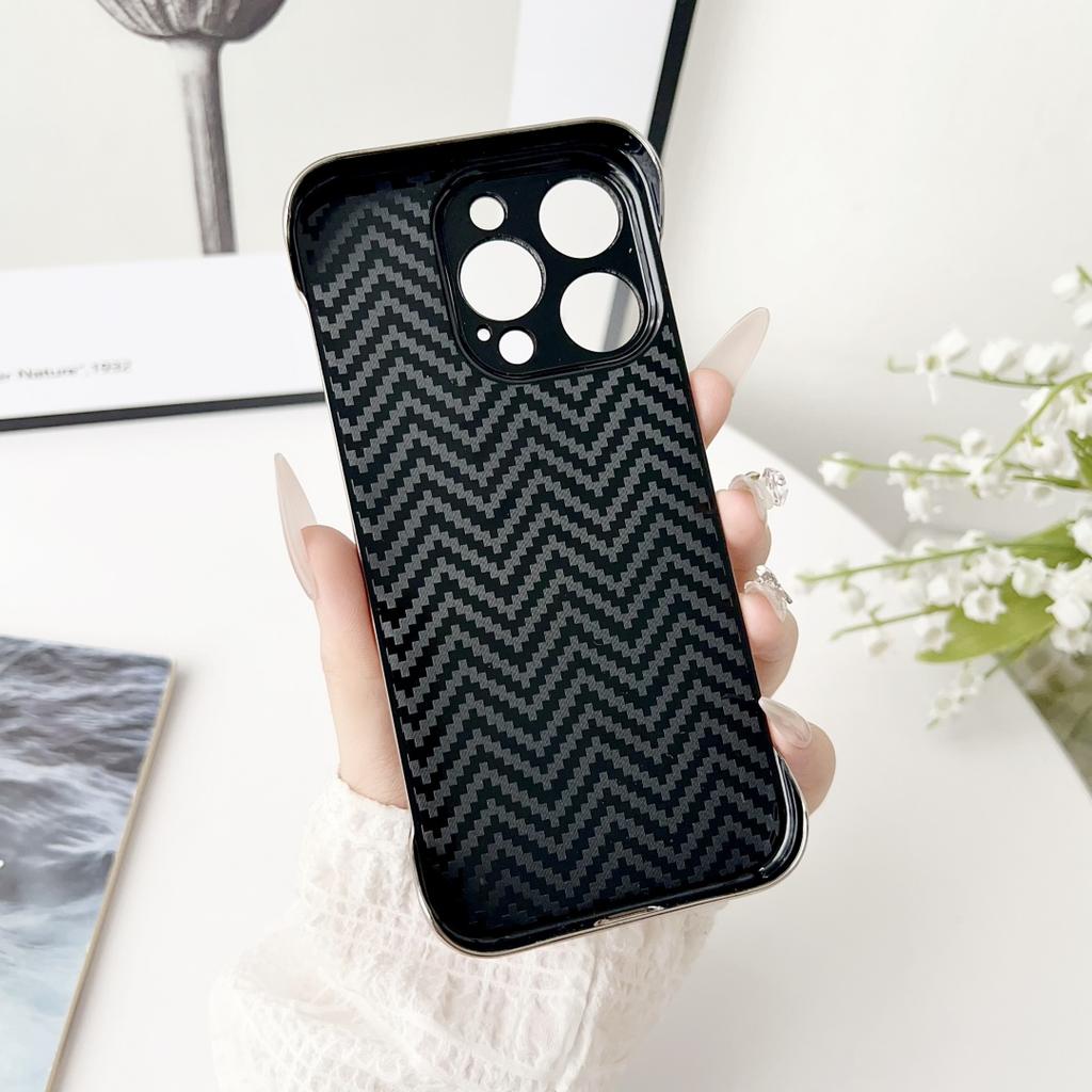 For iPhone 16 Pro Max Case Fashion Carbon Fiber Magsafe Back Protective Shell No Side Frame Back Cover