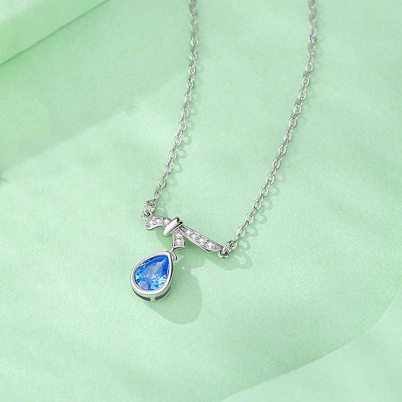 Dainty Teardrop Pendant Necklace Luxury Women s Sterling Silver Jewelry Zircon for Wedding Occasions