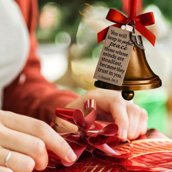 Bible Verses Christmas Bell Ornament Gold Metal Bell Christmas Tree Hanging Decoration for Christian Holiday Home Decor