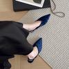French gentle pointed blue velvet single shoes 2025 new sandals with half bag head shallow mouth high-end shoes women