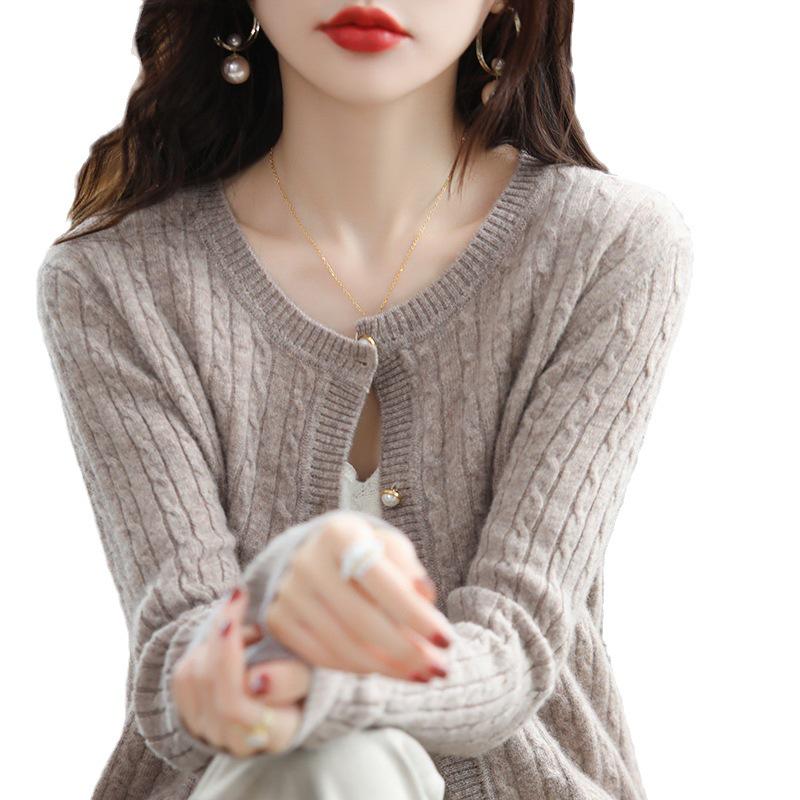 Women's Fashion Pure Wool Round Neck Cardigan - Versatile Autumn & Winter Cashmere Knitwear Sweater