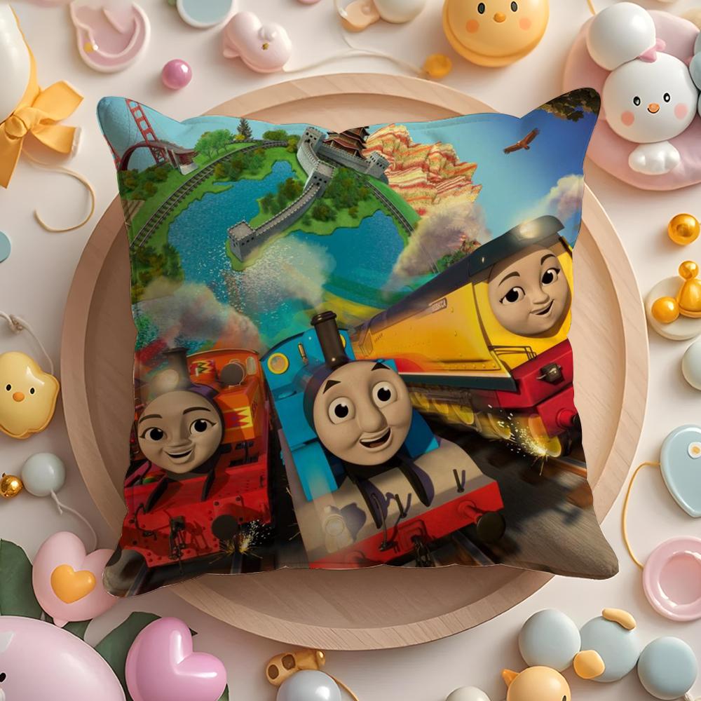 T-Thomas The Train Pillow Case Soft Plush Fabric Double-Sided Printed Cushion Cover Warm Winter Sofa Pillow Case