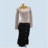 Knitting Skirt Versatile Women's Fall and Winter High Waist Slim Looking Mid Length Long Length Asymmetrical Office Lady Sheath Skirt