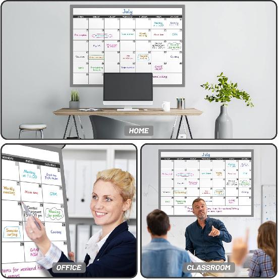 Large Dry Erase Calendar for Wall, Undated 1 Month Wall Calendar, 40" x 28" Erasable & Reble Laminated Calendar, 10 Round Stickers, Great Layout Wall