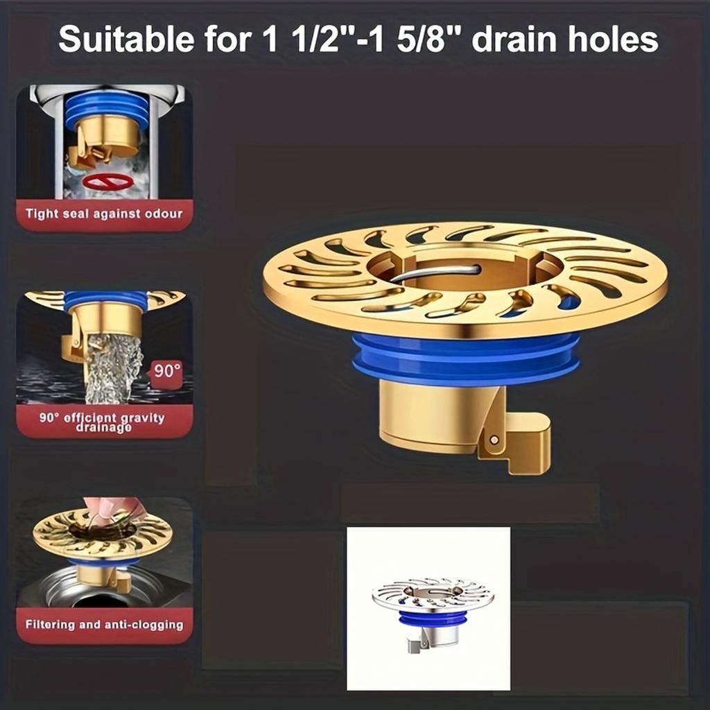 Brass Floor Drain Core with Large Filter Screen for Bathroom Sewer Anti Odor and Backflow Prevention Suitable for Standard Drain Pipes