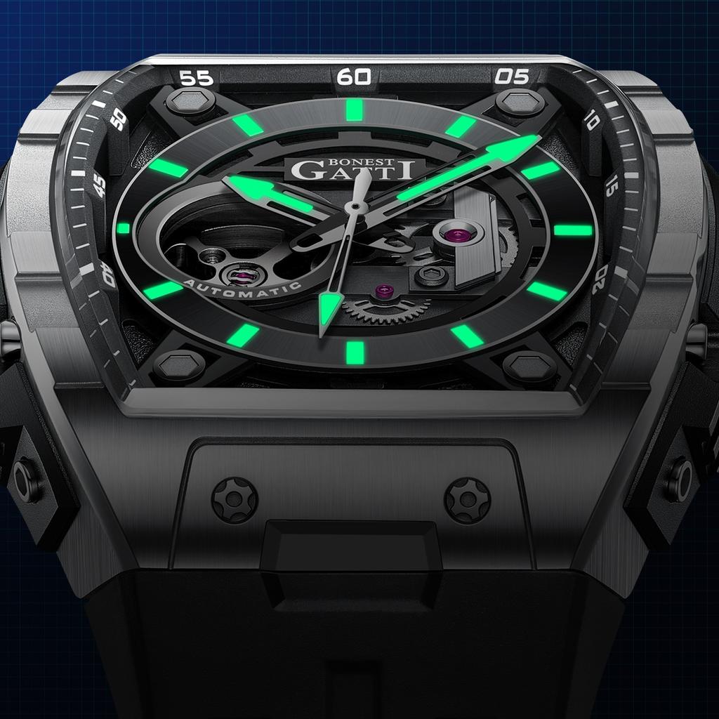 Bugatti Watch Men'S Fashion Wine Barrel Shape Hollow Business Waterproof Luminous Automatic Mechanical Watch