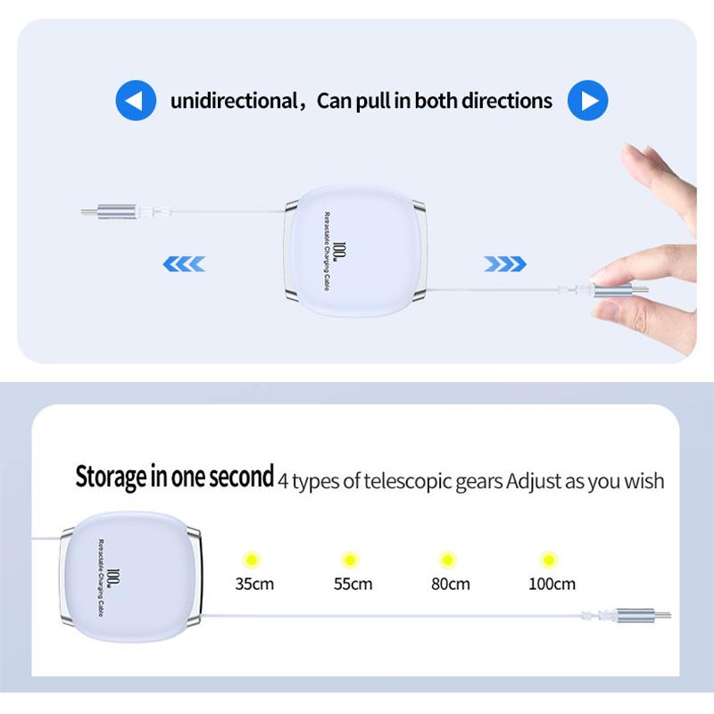 VAORLO Retractable 100W Fast Charging Cable Type C Data Cable For iphone 15/16series Samsung Laptop Tablets PD 3.0 Fast charging
