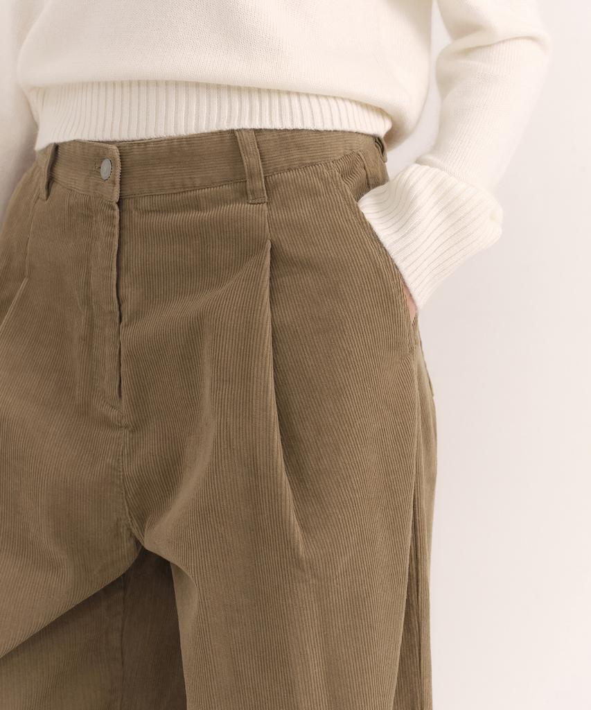 MUSINSA STANDARD WOMAN 11W Corduroy Deep Tuck Wide Pants [Sand Beige]