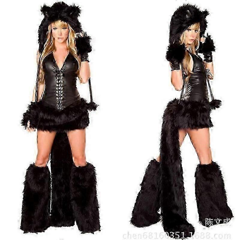 Sexy Christmas Women Costume Cosplay Big Tail Wolf Party Maid Temptation Santa Claus Two-Piece Outfi-Good