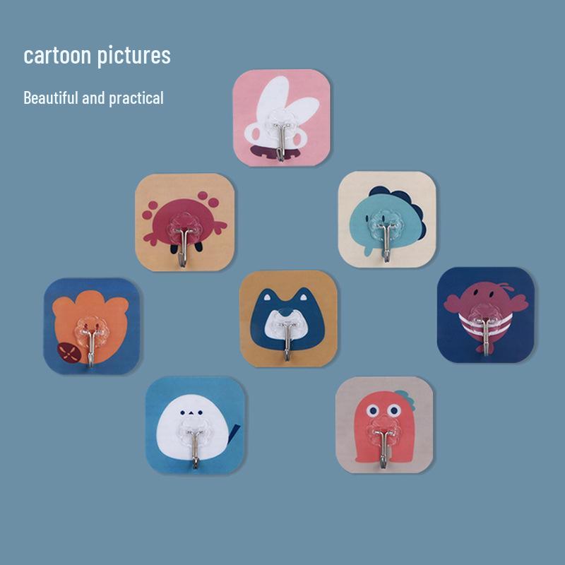 Seamless Cartoon Adhesive Wall Hooks: No-Drill Kitchen & Bathroom Organizer