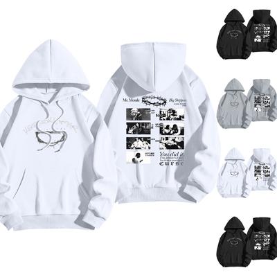 Women's Winter Casual Fashion Printed Round Neck Long Sleeve  Hooded Sweatshirt