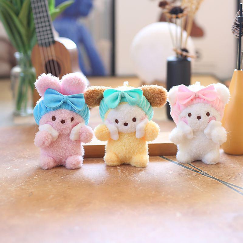 1Pcs Cute Bath Towel Puppy Pendant Plush Toy Doll Bathing Little Bear Rabbit Doll Bag Hanging Decoration Keychain Ornaments