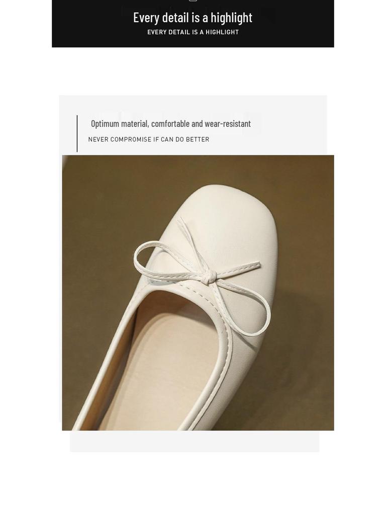 Women's Soft Leather Bowknot Ballet Flats – Comfortable, Lightweight, Four Seasons, with Small Square Toe and Soft Sole.