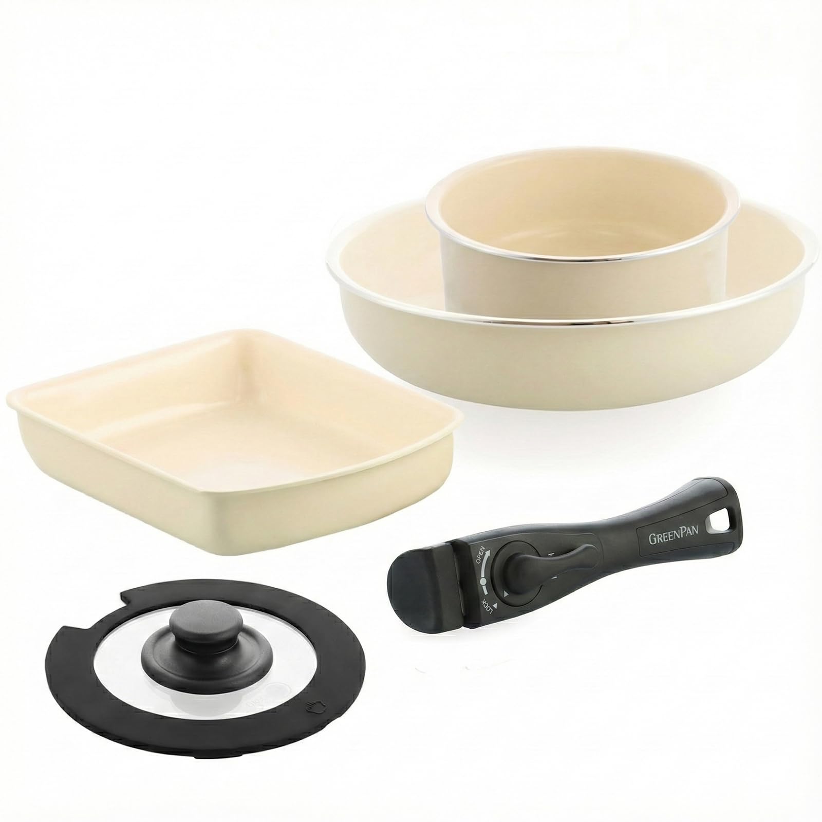 

[Amazon.co.jp Exclusive] GreenPan 5-Piece Pot and Frying Pan Set with Detachable Handles, Induction and Gas Compatible, Ceramic Coating, PFAS-Free, No