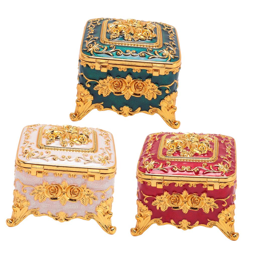 Pudełko na biżuterię w stylu europejskim, vintage, metalowe, kwadratowe, dekoracyjne, na drobiazgi, do przechowywania kolczyków