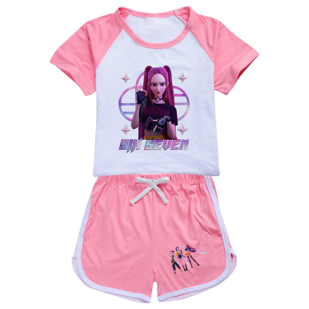 5224 Kids Girls POP Rumi Zoey Mira Print T-shirt Shorts Sport Tracksuit Clothes Set