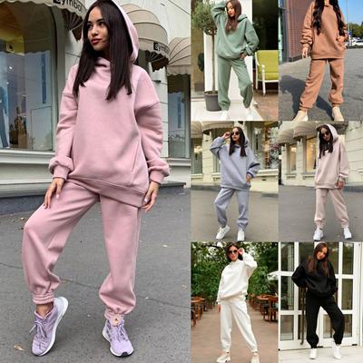 Conjunto de dos piezas informal con capucha y pantalones gruesos de manga larga para mujer de Tooxika