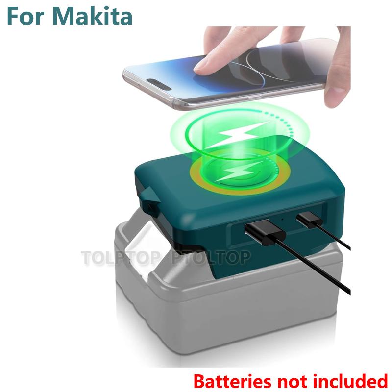 Magnetic wireless charger, for Makita/Dewalt/Milwaukee 18V Li-ion Battery, with USB/TYPE-C, Fast charging battery adapter