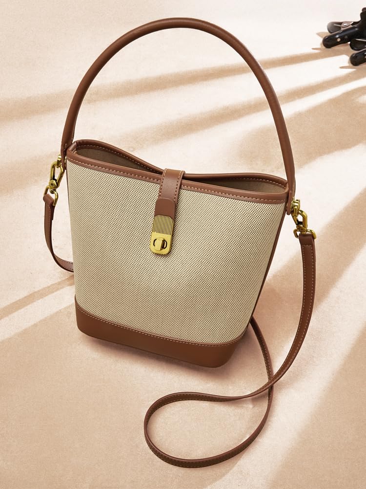 FOXLOVER Damen Beuteltasche, Handtasche, Umhängetasche, Crossbody-Tasche, Niedlich, Leicht, Klein, Stoff (Braun)