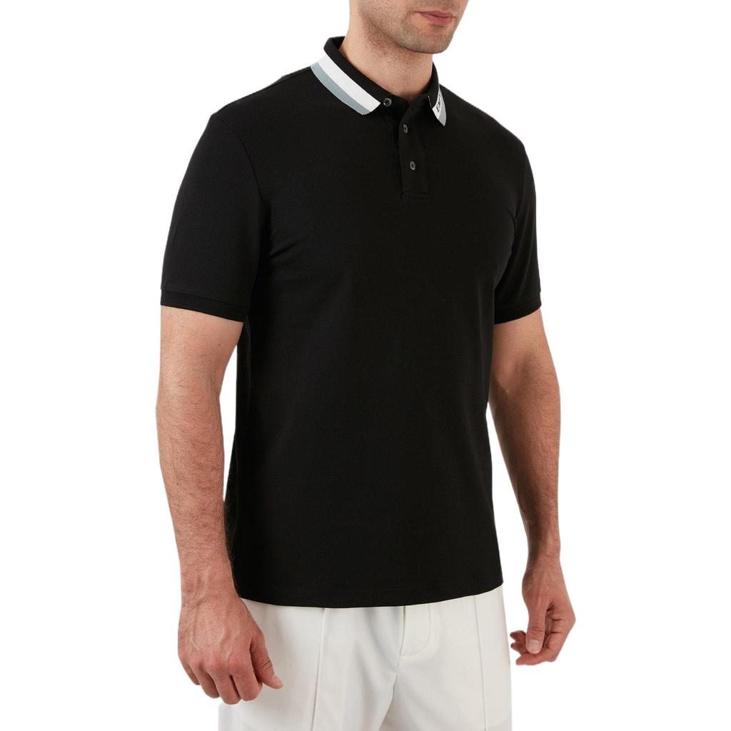 EMPORIO ARMANI Polo Shirts Men's Black Polo Collar Moderate Straight Fit 3L1FAQ-1JPTZ-0061