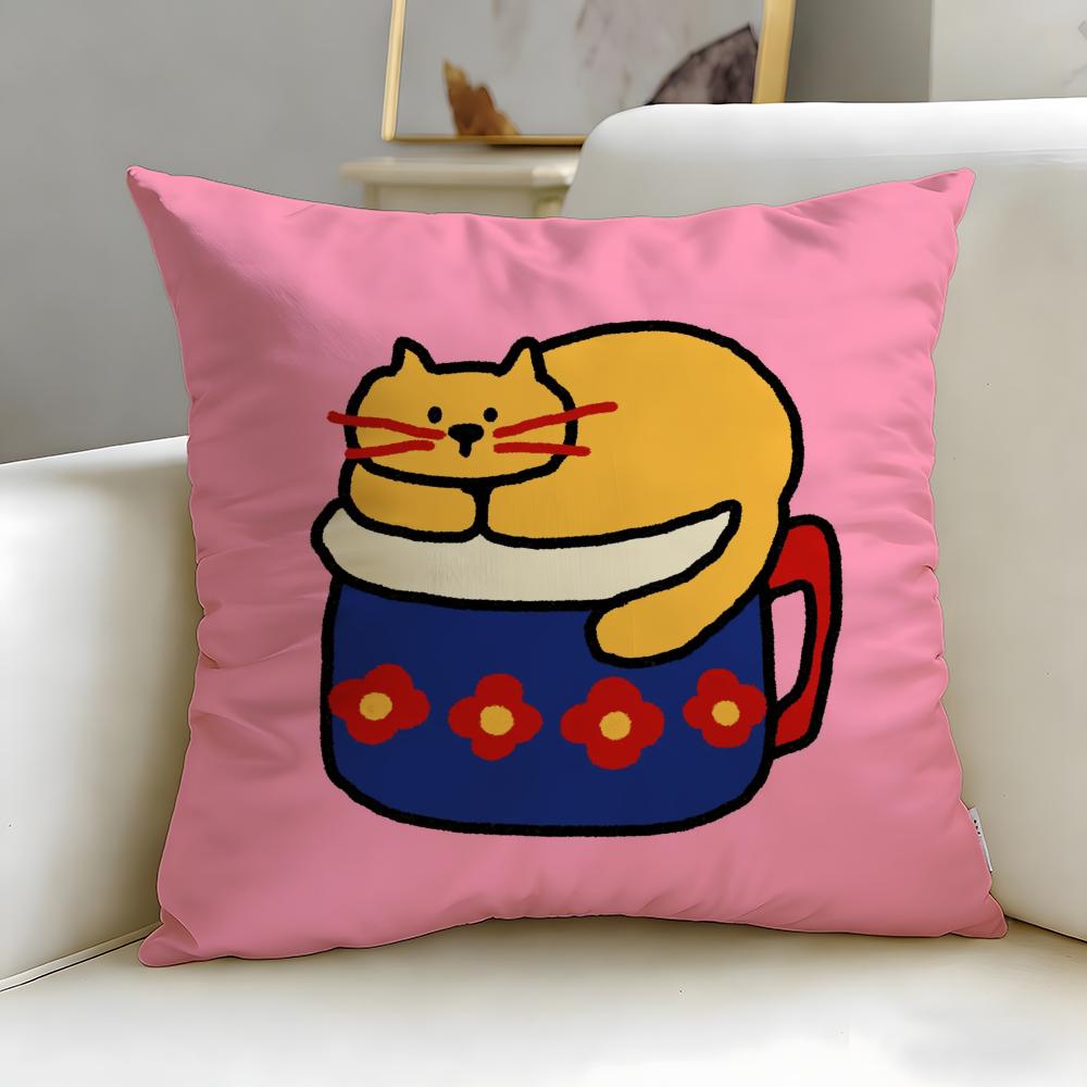 classic cartoon Happy Dog Cushion Cover Soft & Easy-Wash Pillow Case – Versatile for Couch, Bed, Travel and Office