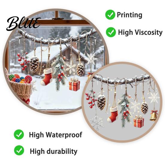 Removable PVC Window Film Christmas Branch and Pendants Clings Waterproof Static Glass Stickers Winter Pinecone Decals Bell Snowflake Stocking