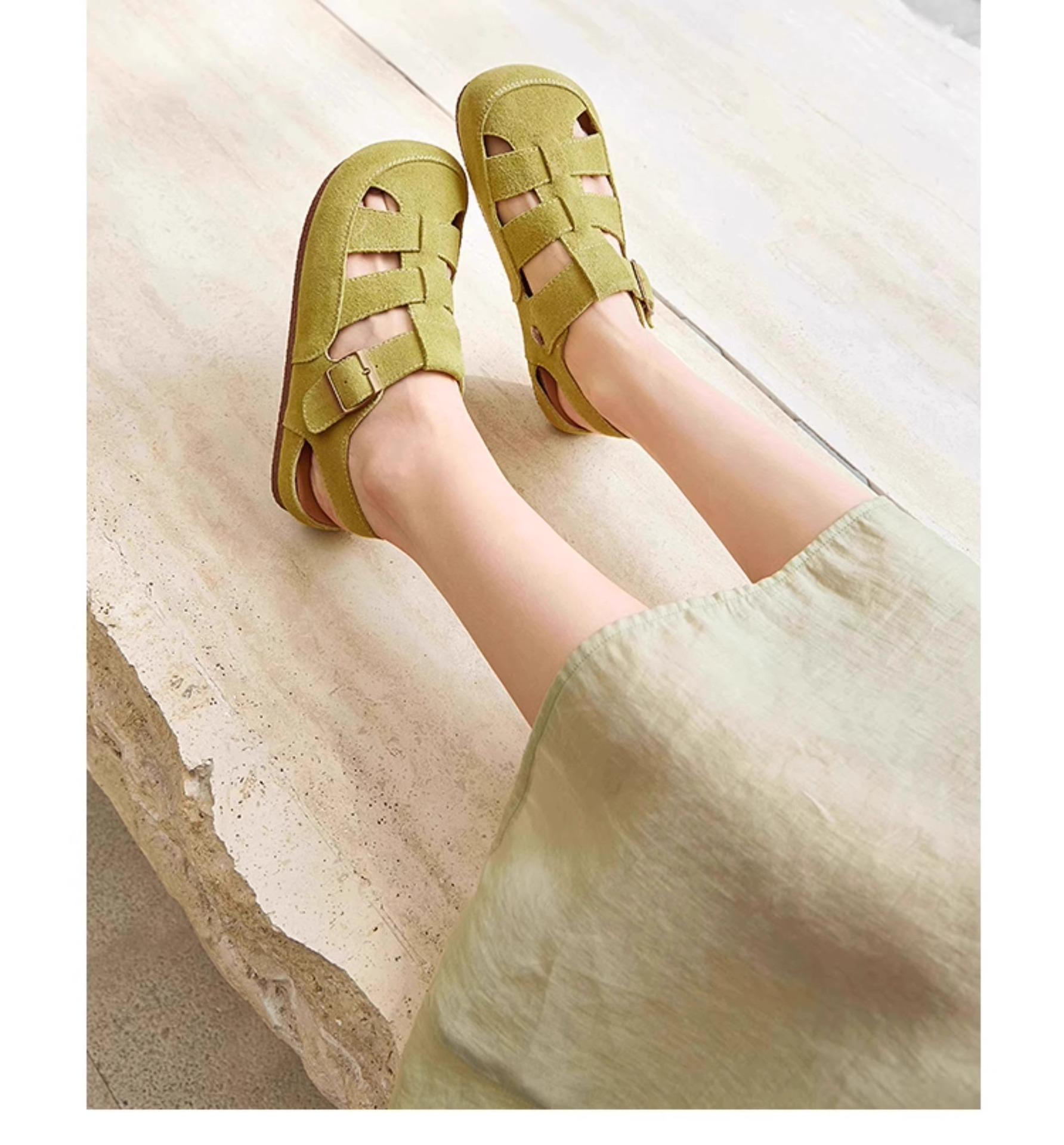 Новые наружные римские сандалии из коровьей замши для женщин на лето, новые тапочки с плоским носком 40