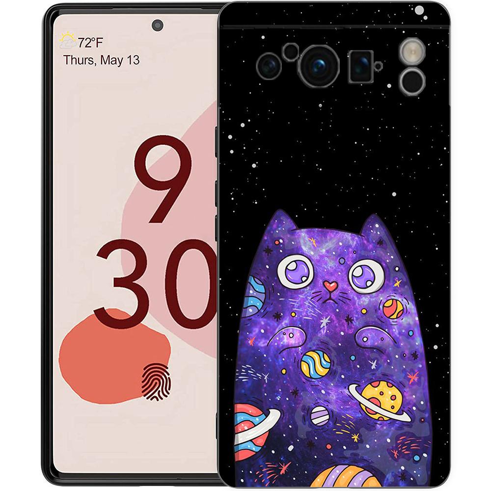 Phone Case For Google Pixel 8 A 7 6 Pro 6A 5G Black Soft Shockproof Back Cover Silicone TPU Shell Coque Cat-Printed