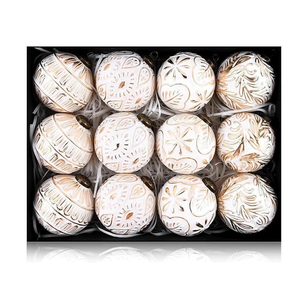 12Pcs 8cm Vintage Christmas Ball Christmas Hanging Decorations Xmas Tree Pendants Plastic Christmas Ornaments Ball New Year