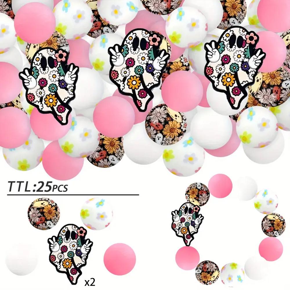 25PCS Multi-Size Halloween-Themed Silicone Beads Set, Perfect for DIY Craft Projects Like Keychains, Necklaces, Bracelets & More