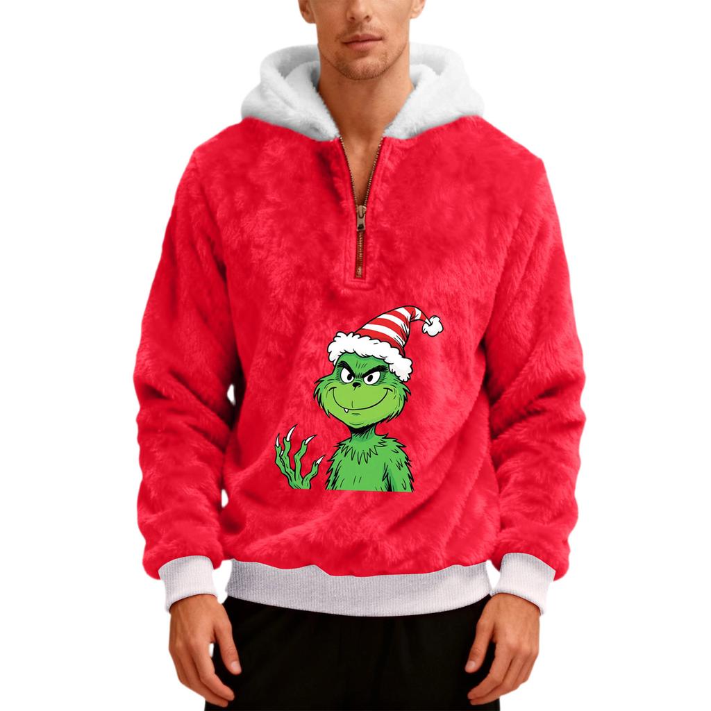 Herre Plysj Halv Glidelås Hettegenser