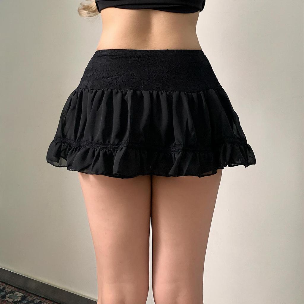 Spring/Summer Ballet Style High Waist Black Lace A-line Skirt for Women