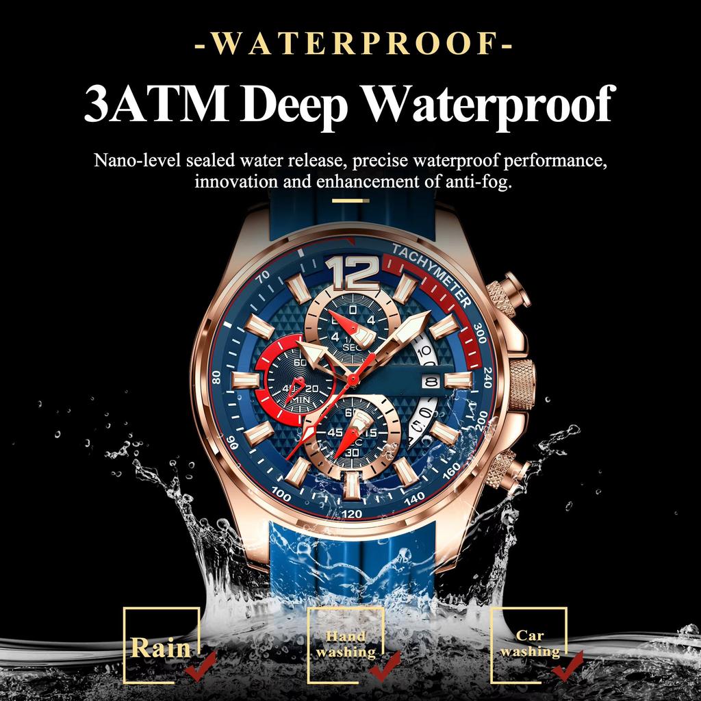 Herrenuhr Kalender Chronograph Wasserdicht Leuchtend Armbanduhr Silikon Quarzuhren