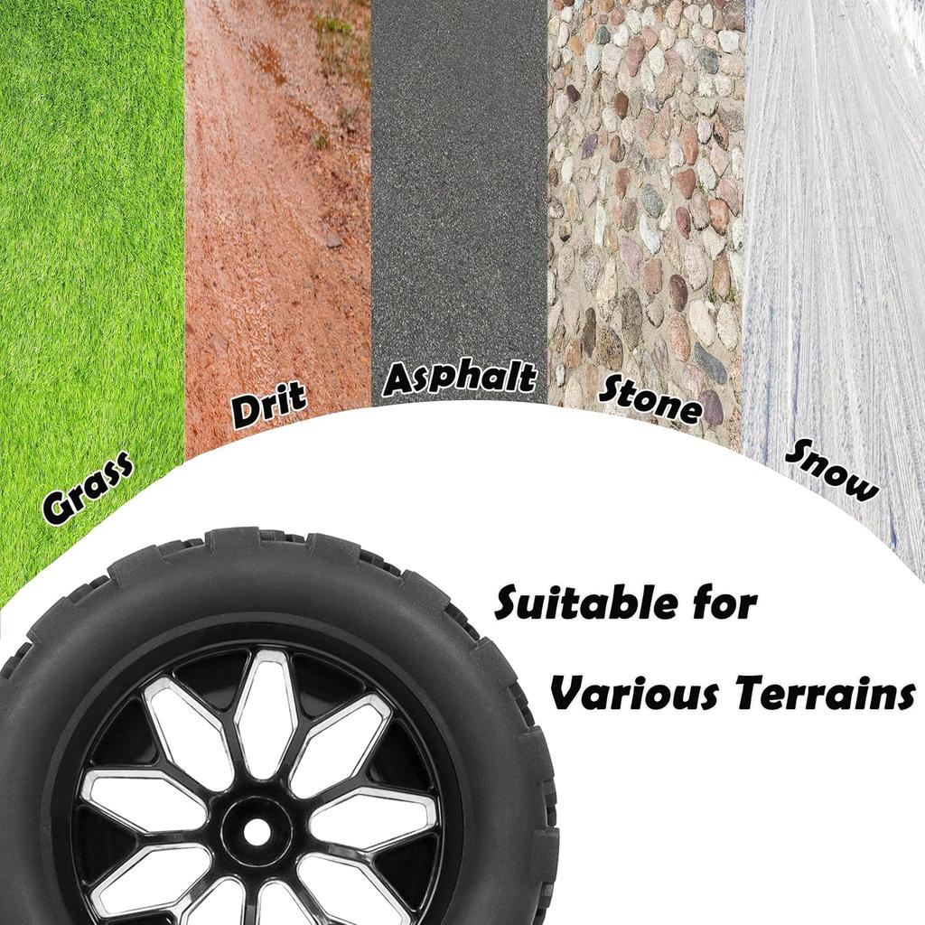 RC Station 12mm Hex RC Wheels and Tires 1/10 Scale RC Truck Tires and Wheels for Traxxas Rustler Stampede 2wd 4x4 vxl Hoss E-Revo Redcat Volcano EPX