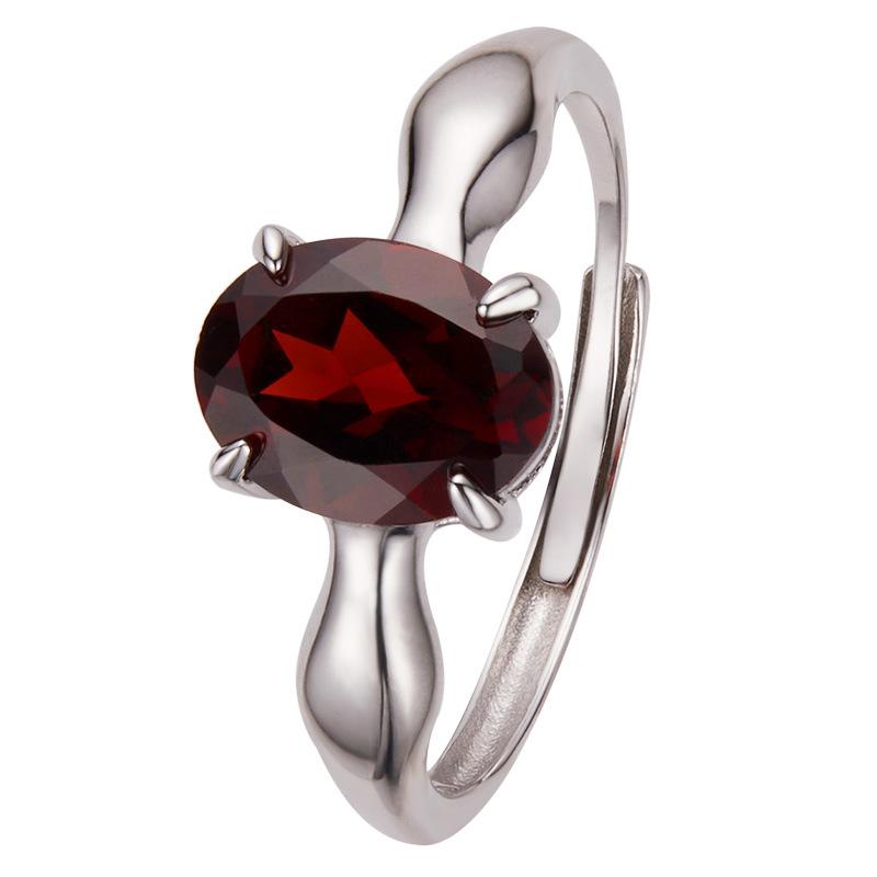 Natural Topaz Garnet Citrine Amethyst Ring Women'S S925 Sterling Silver Muscle Simple Color Treasure Index Finger Ring