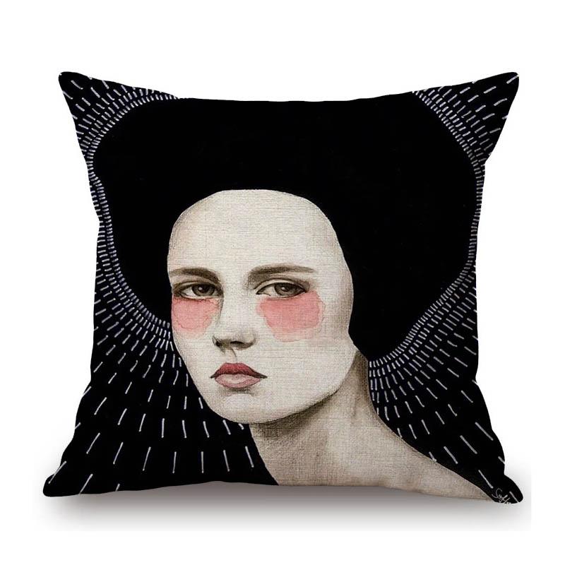 

Современное искусство Сюрреализм Черно-белые полосы Девушка Мода Искусство Украшение дома Наволочка для диванной подушки Хлопок Лен Чехол для подушки 45x45cm 18x18in