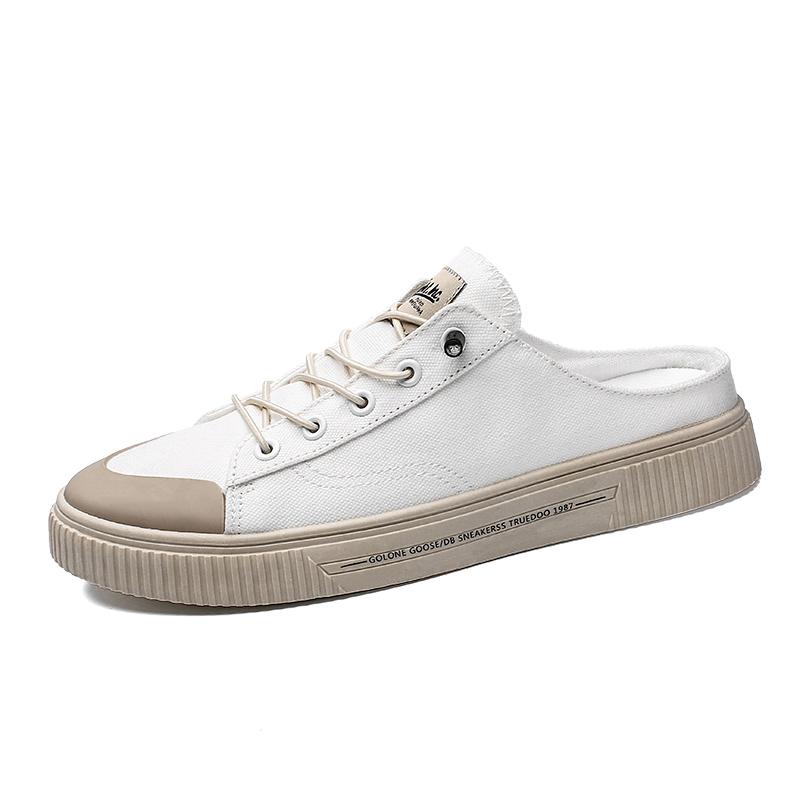 Canvas Semi-Drag Men Casual Shoes Half Shoes For Men Mules Slipper Outdoor Sandals Summer Backless Board Shoes Flats Man Slides