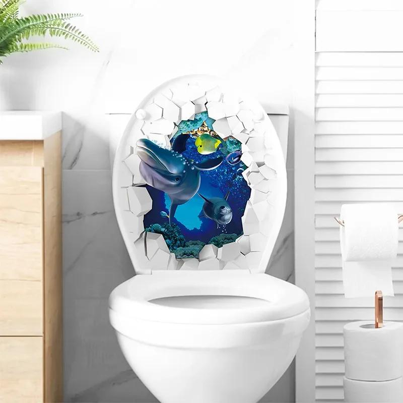 Fish Animals Seabed Ocean Toilet Sticker Bathroom Toilet Cover Sticker Wall Stickers Wc for Home Decoration Restroom Decor