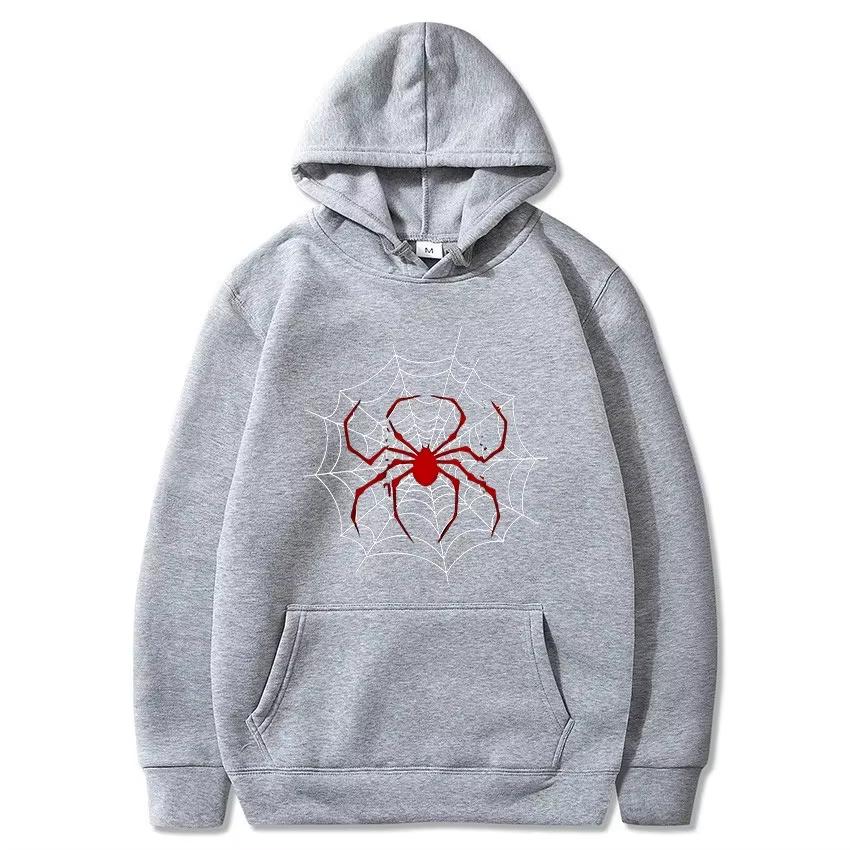 Red Spider Print Hoodie Men's Autumn and Winter Street Fashion Daily Versatile Hoodie Loose Hooded Sweatshirt Fashion