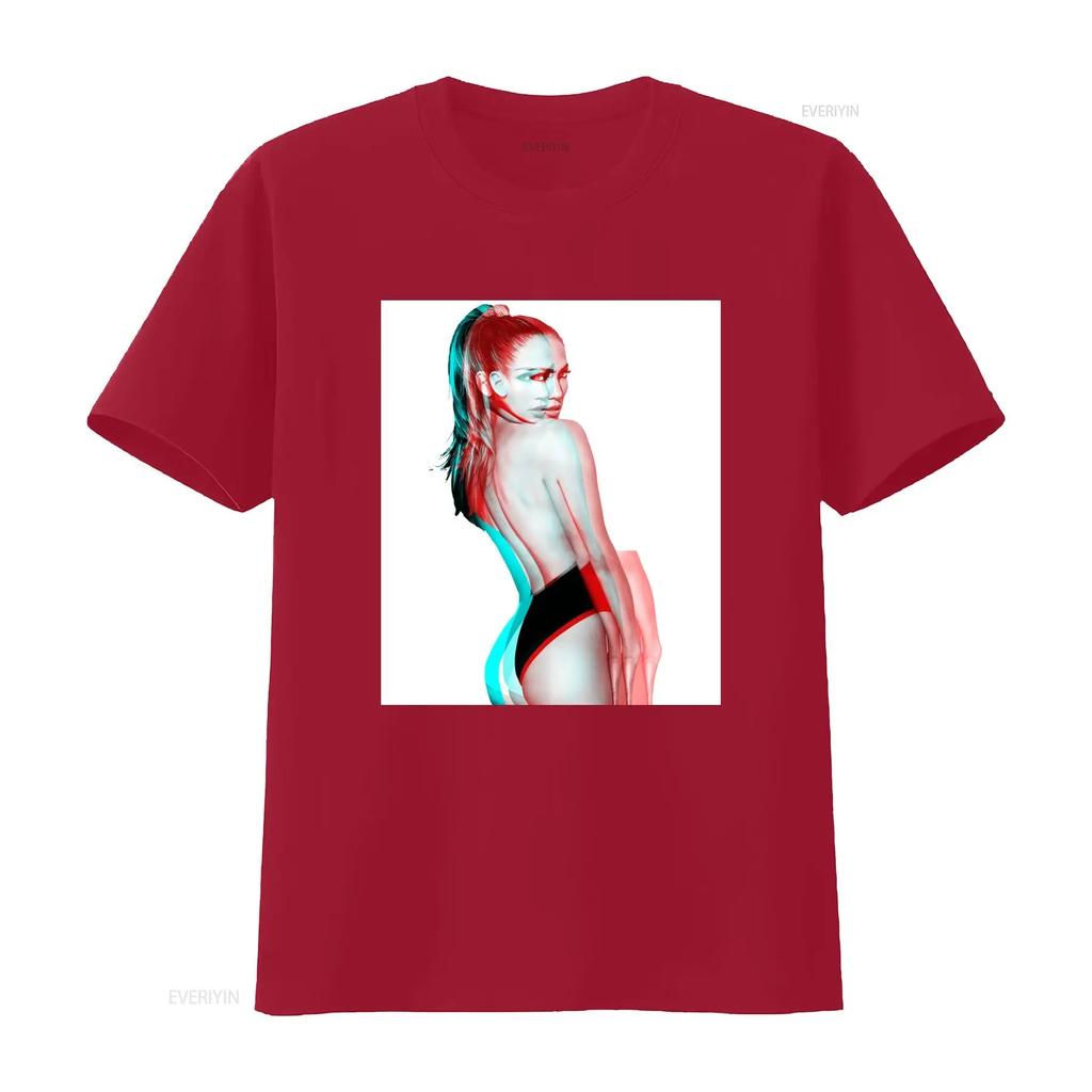 Jennifer Lopez Glitch 3D Effect Portrait T-Shirt Pop Star Vintage Aesthetic White Unisex Casual Women And Men T-shirts