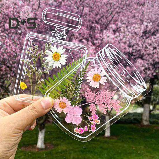 20/100 Pcs DIY Transparent Dried Flower Bookmarks Clear Pressed Flower Bookmarks with Tassels Self-Adhesive Jars Stickers