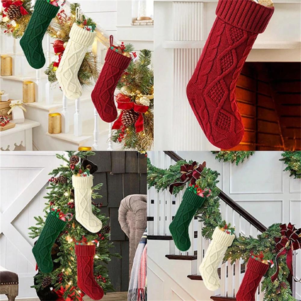 1PC Christmas Stockings For Kids Large Size Cable Knit Stocking Christmas Decorations For Family Party